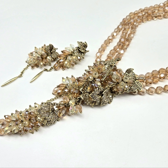 Heidi Daus Champagne Swarovski Crystal Grape Cluster  Necklace and Earring Set - Picture 9 of 12